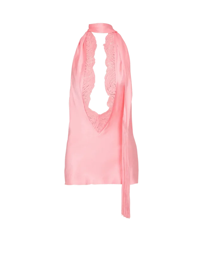 Backless fringed satin top Backless fringed satin top