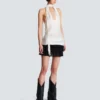 Backless fringed satin top Backless fringed satin top