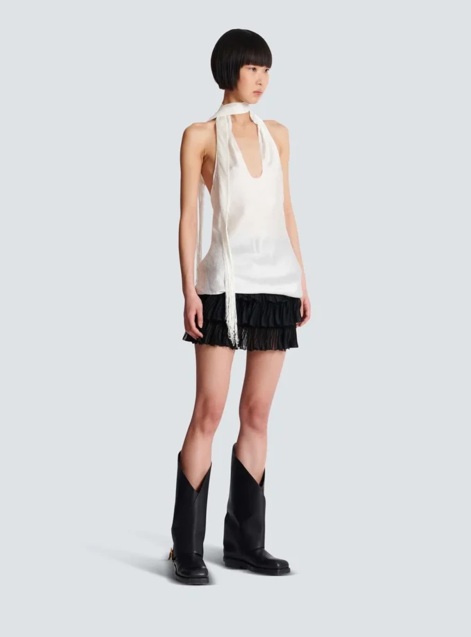 Backless fringed satin top Backless fringed satin top
