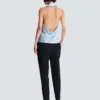 Backless fringed satin top Backless fringed satin top