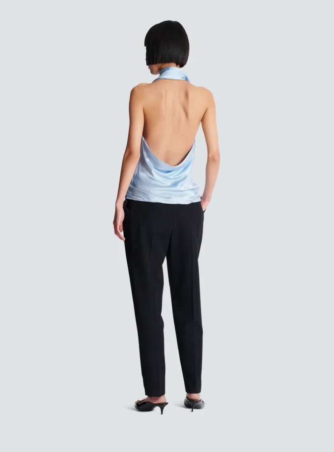Backless fringed satin top Backless fringed satin top