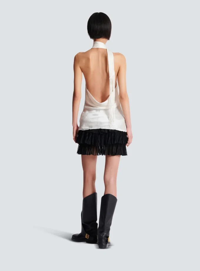 Backless fringed satin top Backless fringed satin top