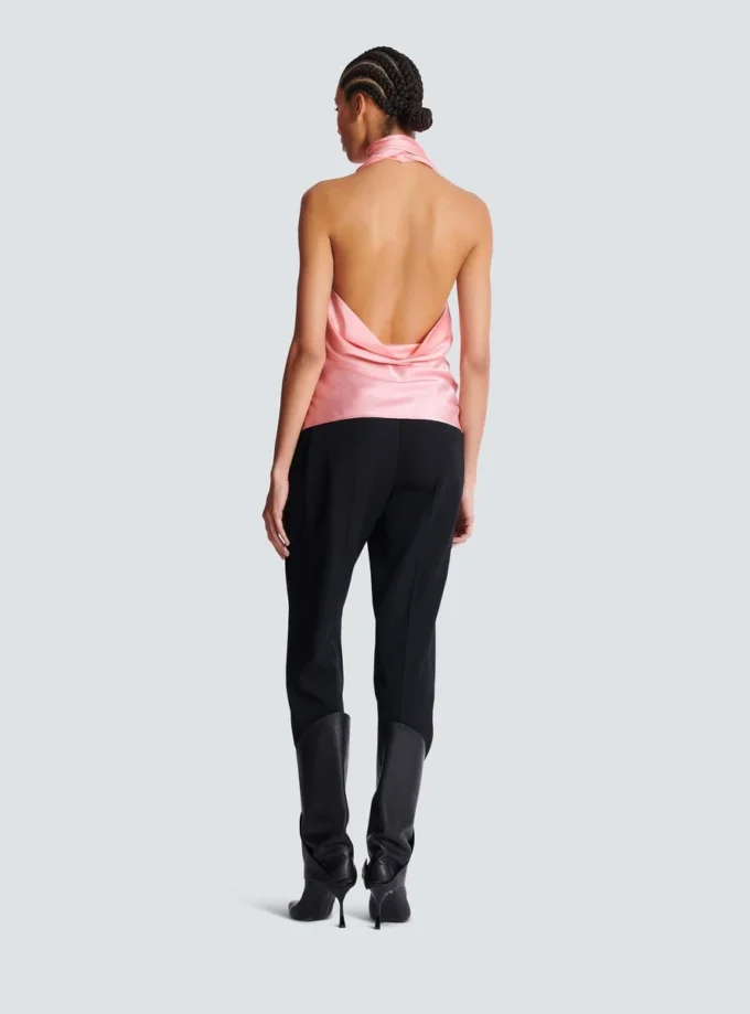 Backless fringed satin top Backless fringed satin top