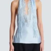 Backless fringed satin top Backless fringed satin top