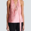 Backless fringed satin top Backless fringed satin top