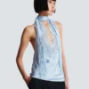 Backless fringed satin top Backless fringed satin top