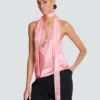 Backless fringed satin top Backless fringed satin top