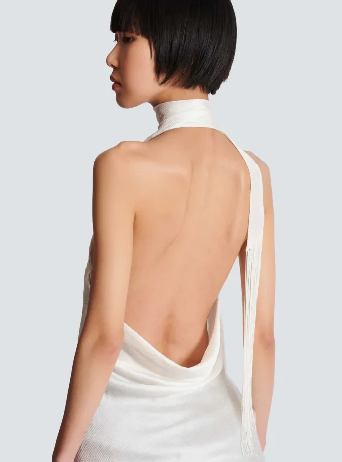 Backless fringed satin top Backless fringed satin top