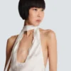 Backless fringed satin top Backless fringed satin top