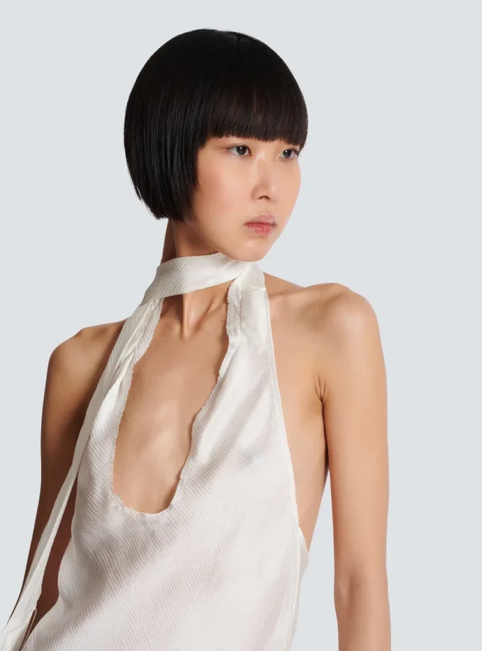 Backless fringed satin top Backless fringed satin top