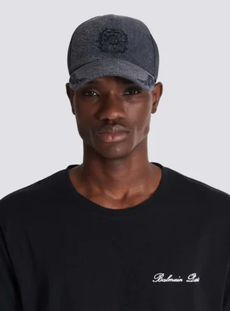 Balmain Écusson embroidered denim cap