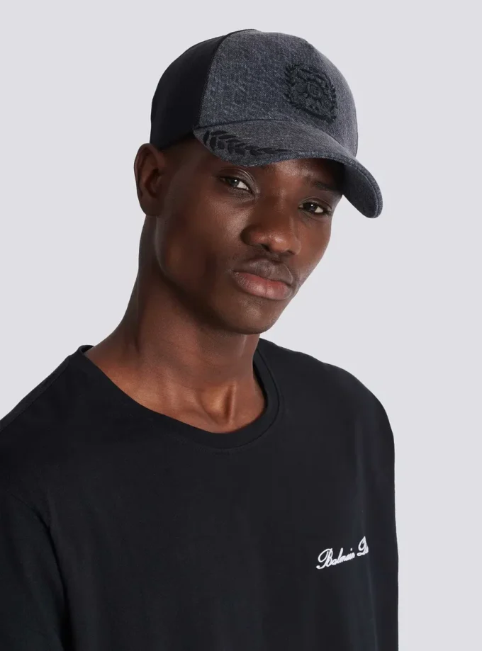 Balmain Écusson embroidered denim cap