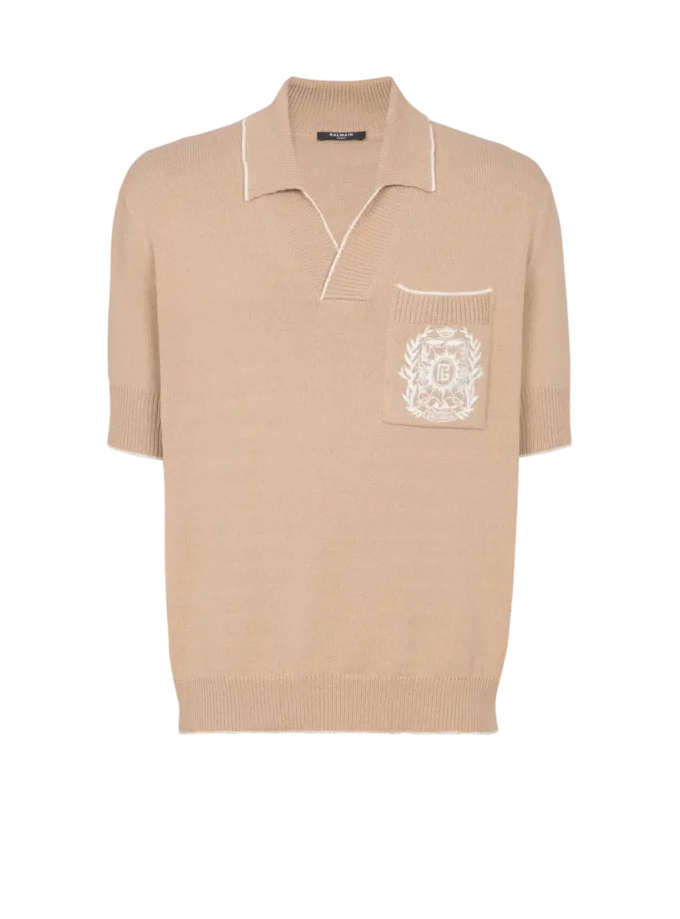 Balmain Écusson embroidered knit polo shirt Balmain Écusson embroidered knit polo shirt