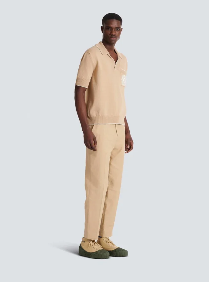 Balmain Écusson embroidered knit polo shirt Balmain Écusson embroidered knit polo shirt