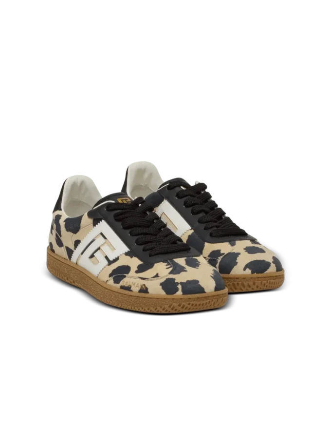 Balmain Swan leopard print suede leather trainers