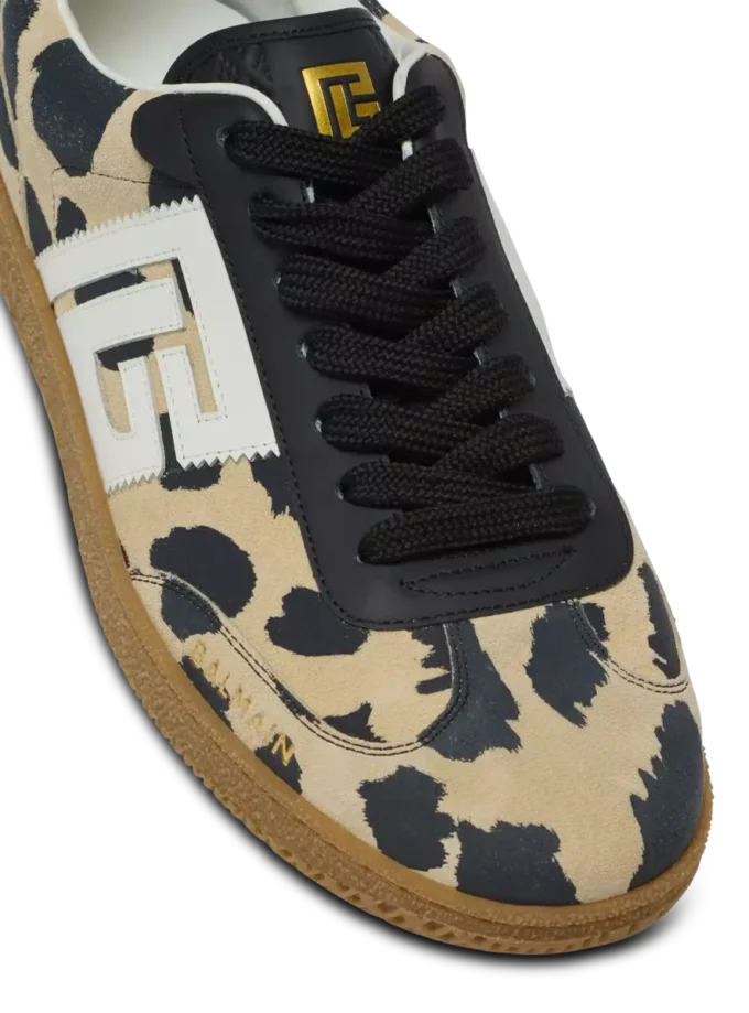 Balmain Swan leopard print suede leather trainers