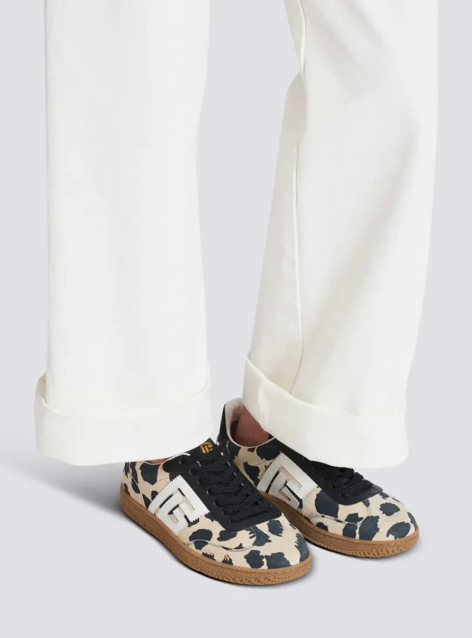 Balmain Swan leopard print suede leather trainers