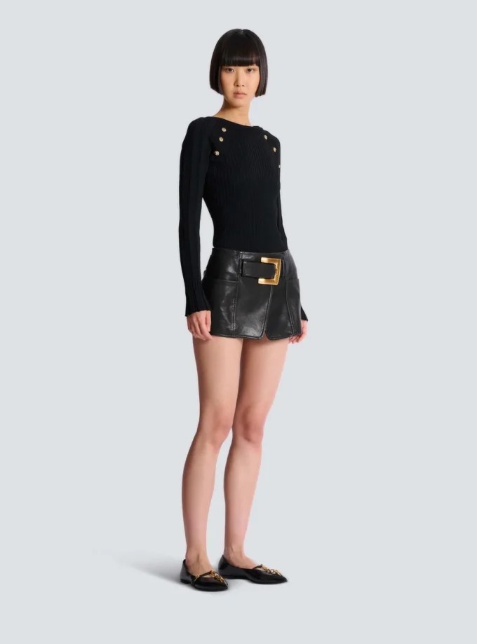 Belted Leather Mini Skirt