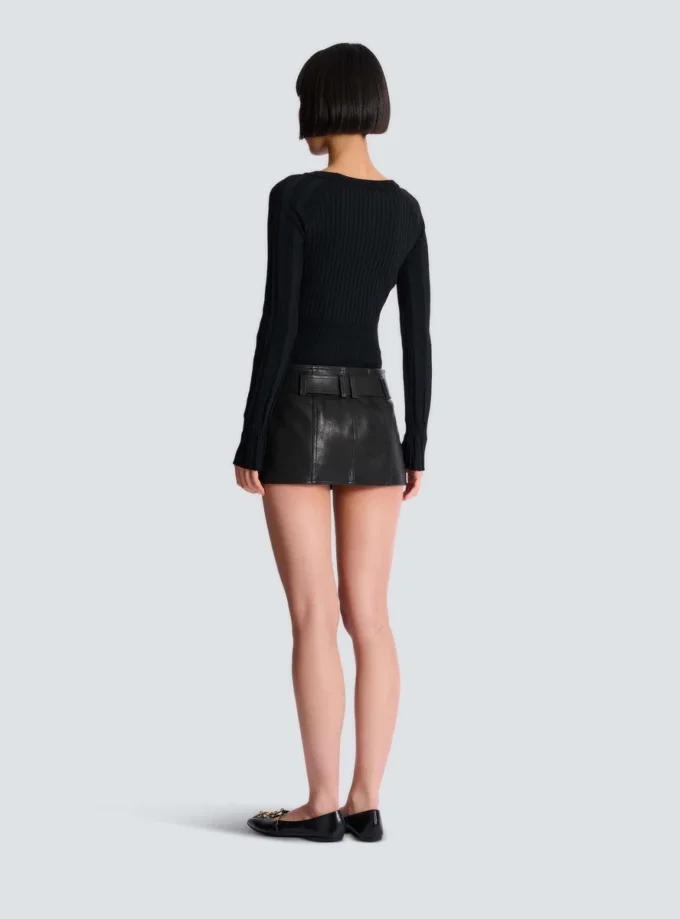 Belted Leather Mini Skirt