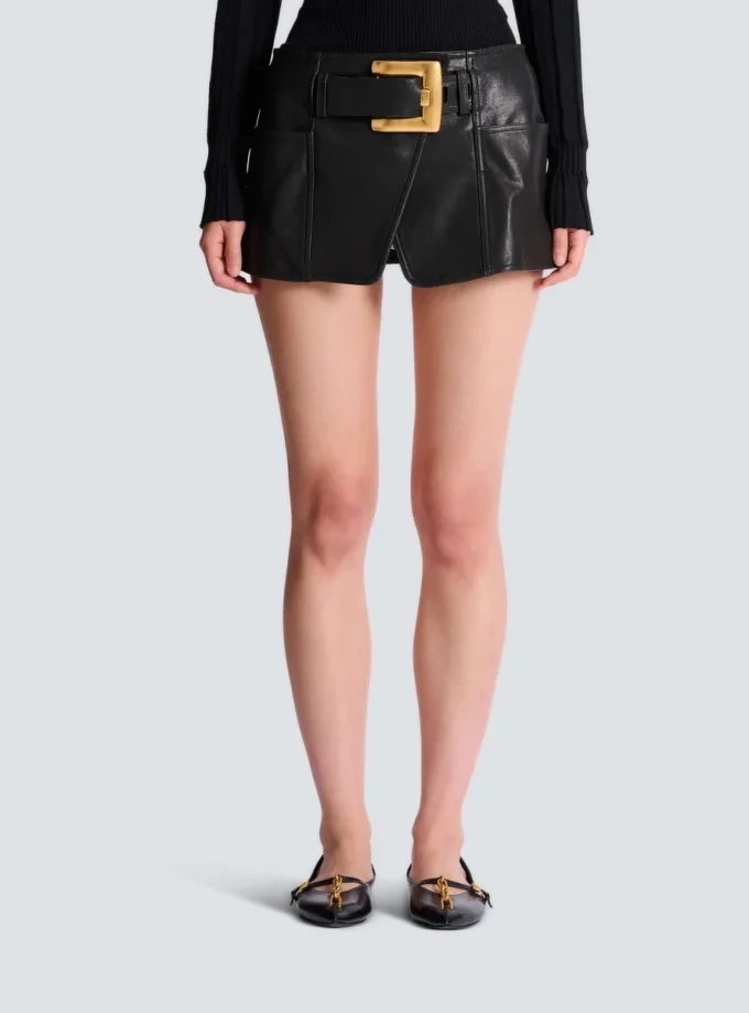 Belted Leather Mini Skirt