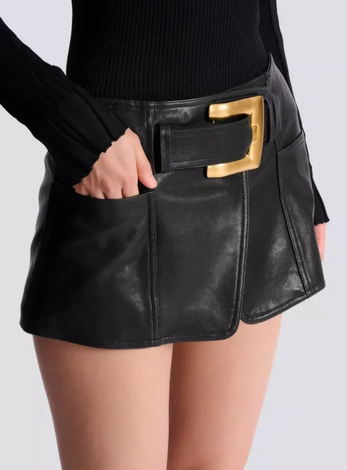 Belted Leather Mini Skirt