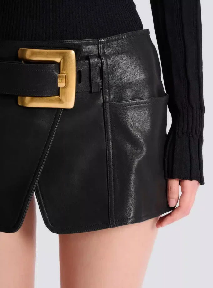 Belted Leather Mini Skirt
