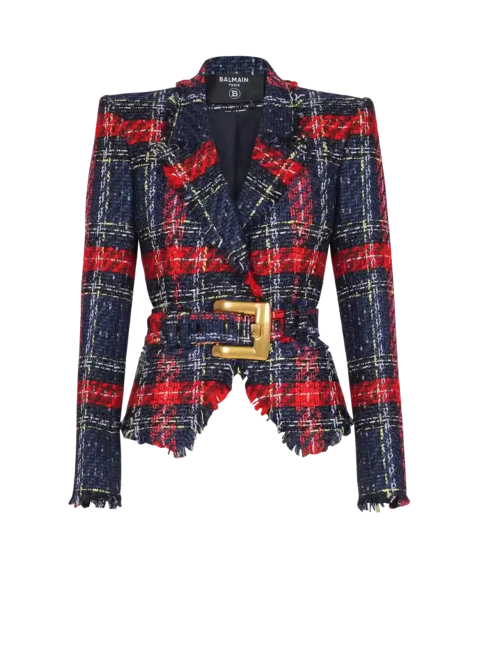 Belted plaid tweed jacket Belted plaid tweed jacket