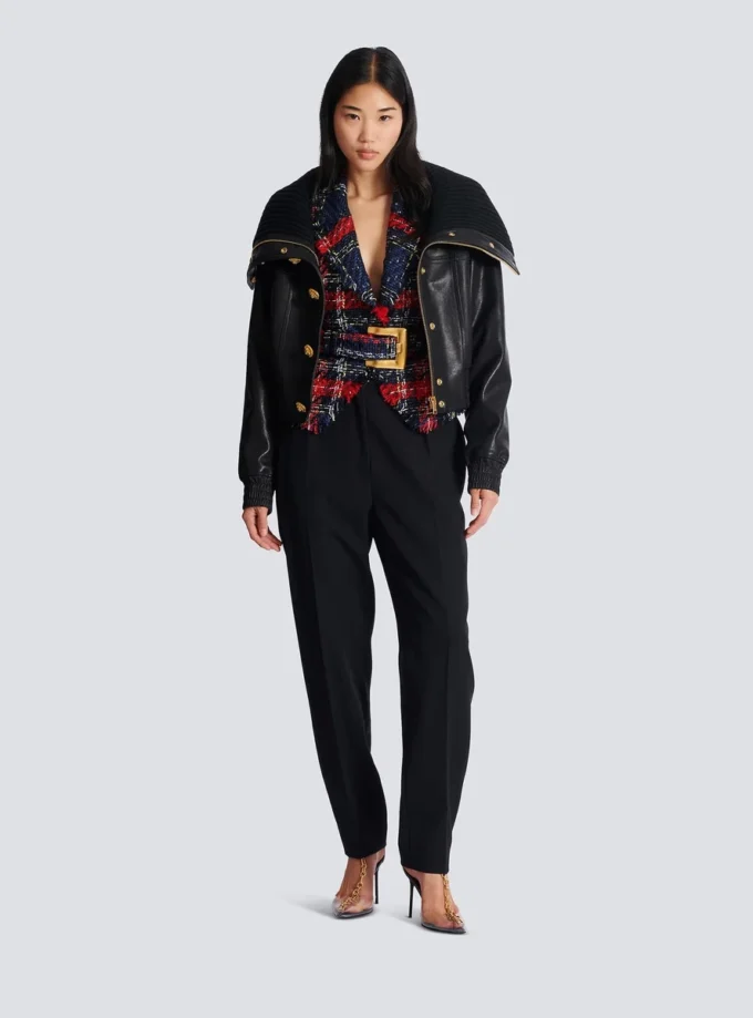 Belted plaid tweed jacket Belted plaid tweed jacket