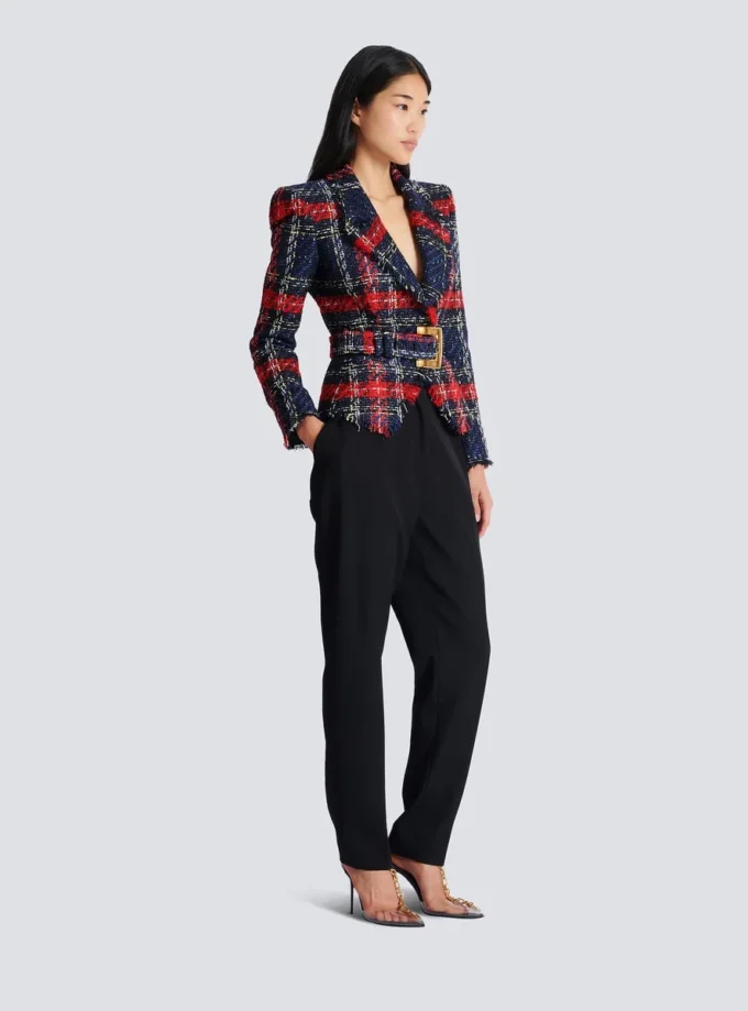 Belted plaid tweed jacket Belted plaid tweed jacket