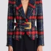 Belted plaid tweed jacket Belted plaid tweed jacket