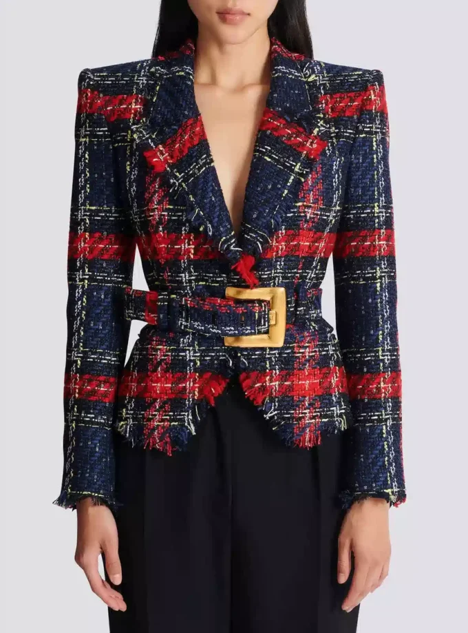 Belted plaid tweed jacket Belted plaid tweed jacket