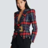 Belted plaid tweed jacket Belted plaid tweed jacket
