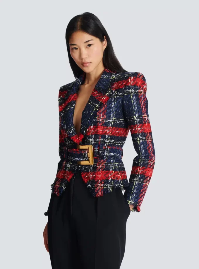 Belted plaid tweed jacket Belted plaid tweed jacket