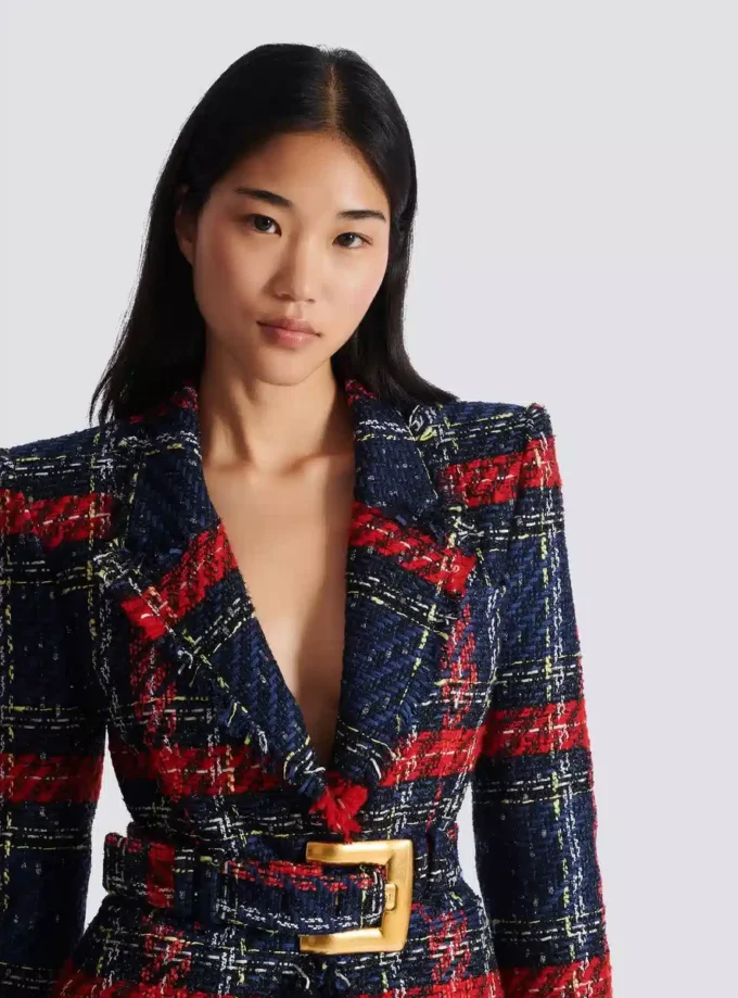 Belted plaid tweed jacket Belted plaid tweed jacket