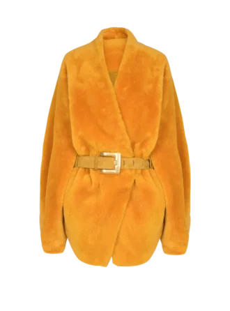 Belted shearling coat