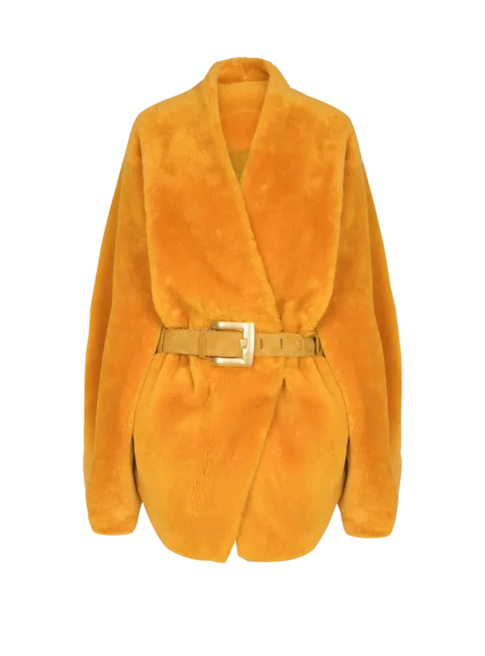 Belted shearling coat