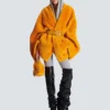 Belted shearling coat