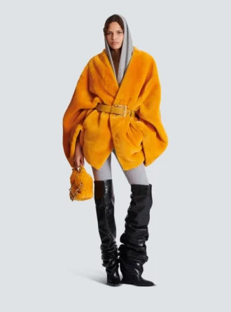 Belted shearling coat