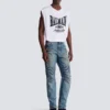 Biker jeans in vintage denim