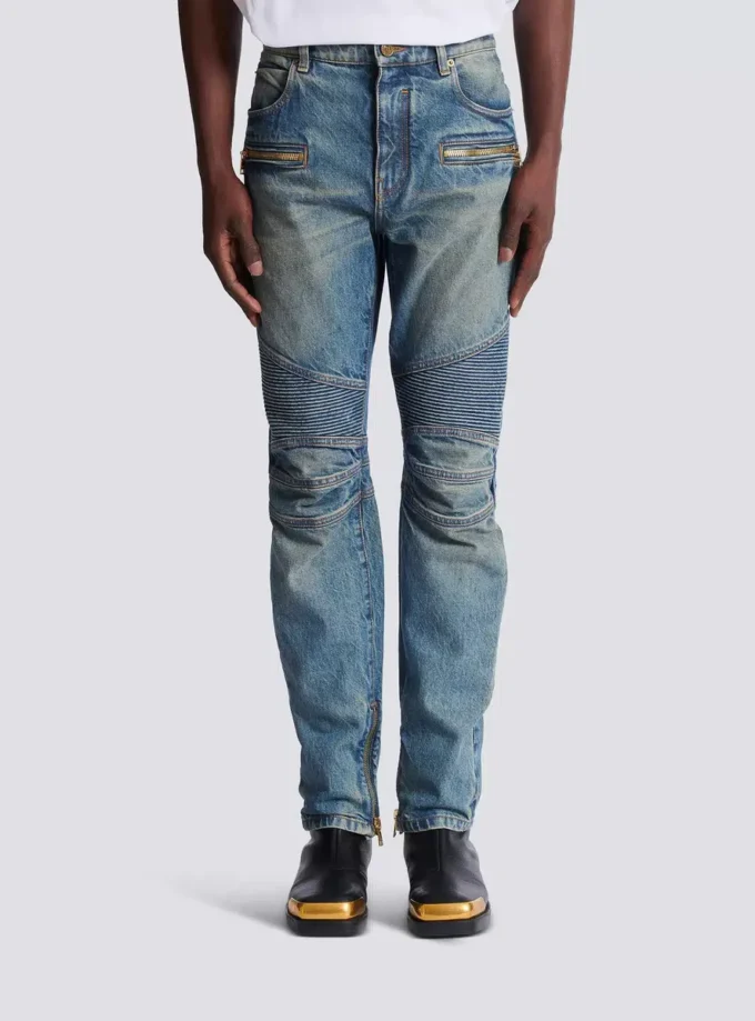 Biker jeans in vintage denim