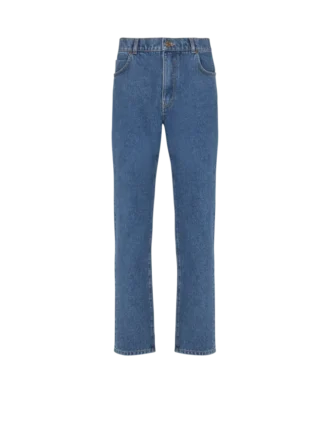 Blue denim straight-cut jeans