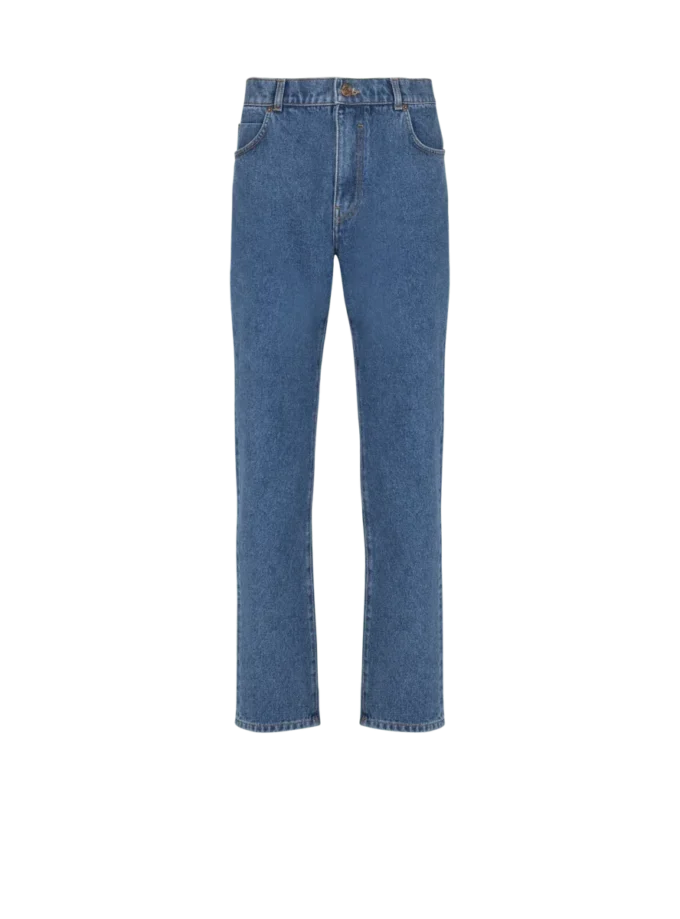 Blue denim straight-cut jeans