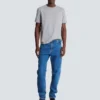 Blue denim straight-cut jeans