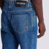 Blue denim straight-cut jeans