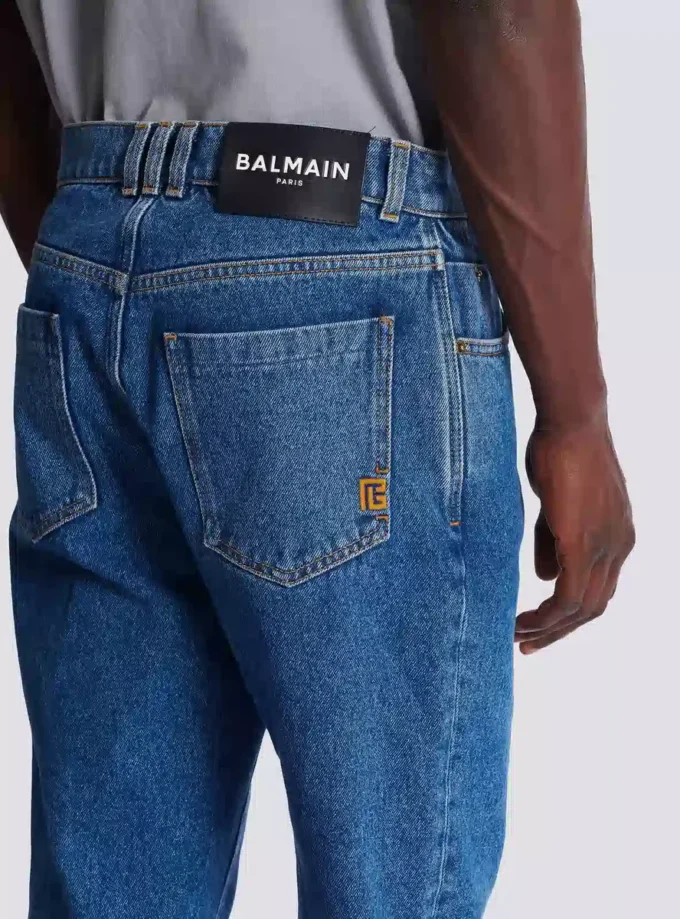 Blue denim straight-cut jeans