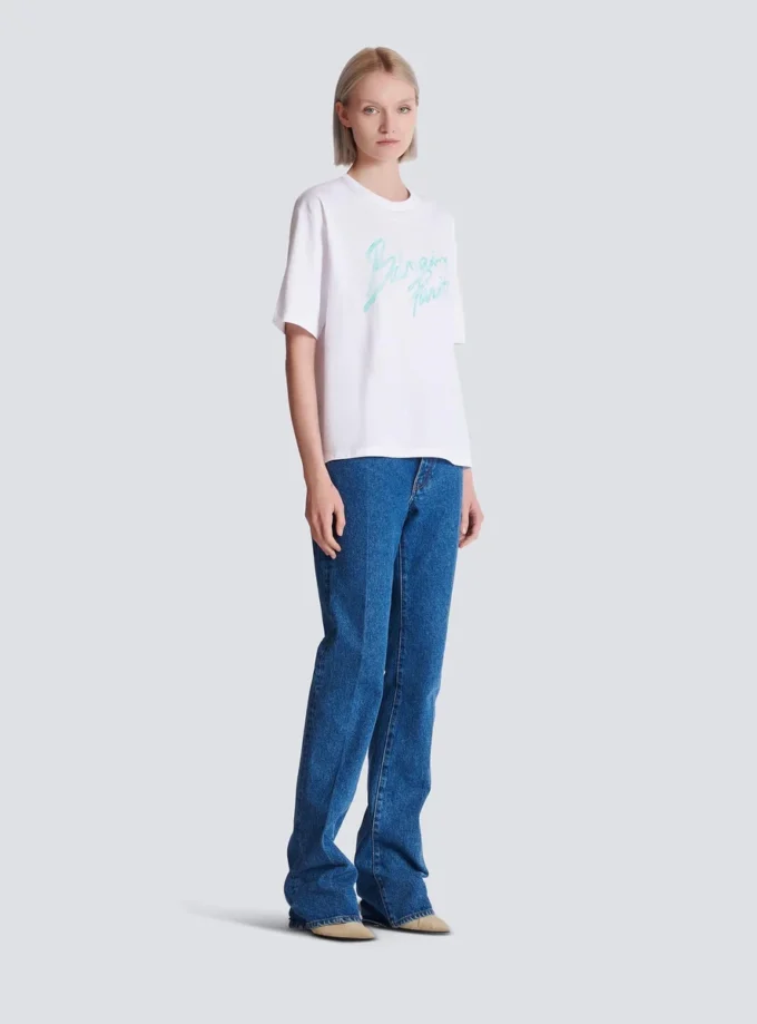 Boxy T-shirt with Balmain Paris Brush print