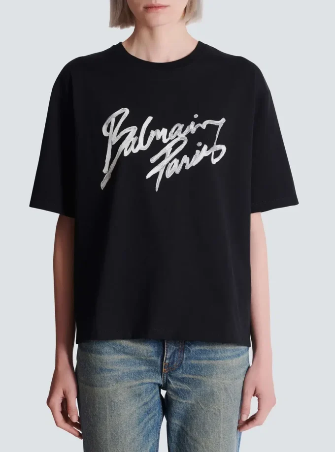 Boxy T-shirt with Balmain Paris Brush print