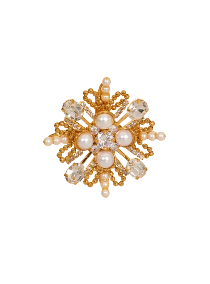 Brandebourg bead and crystal brooch