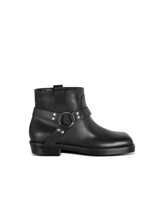 Calfskin leather biker ankle boots
