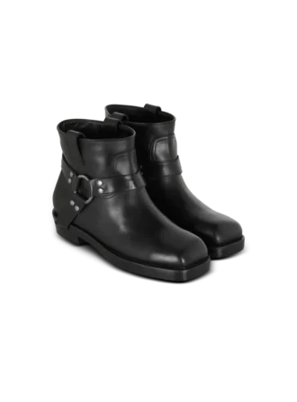 Calfskin leather biker ankle boots